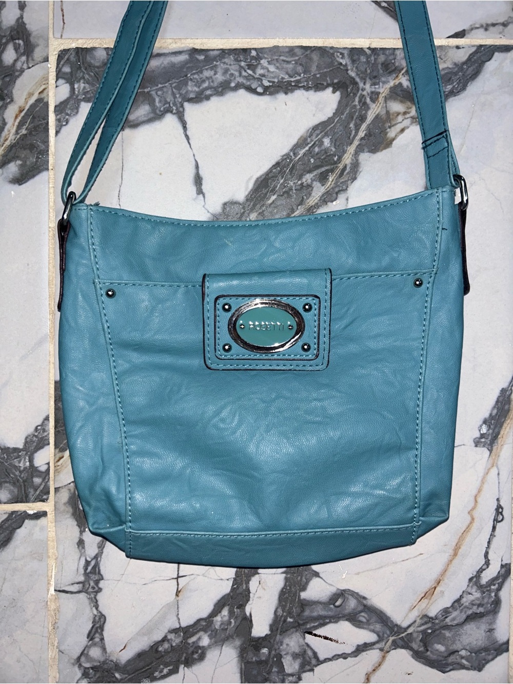Rosetti Teal Crossbody Bag with Logo Plaque In Excellent Condition
